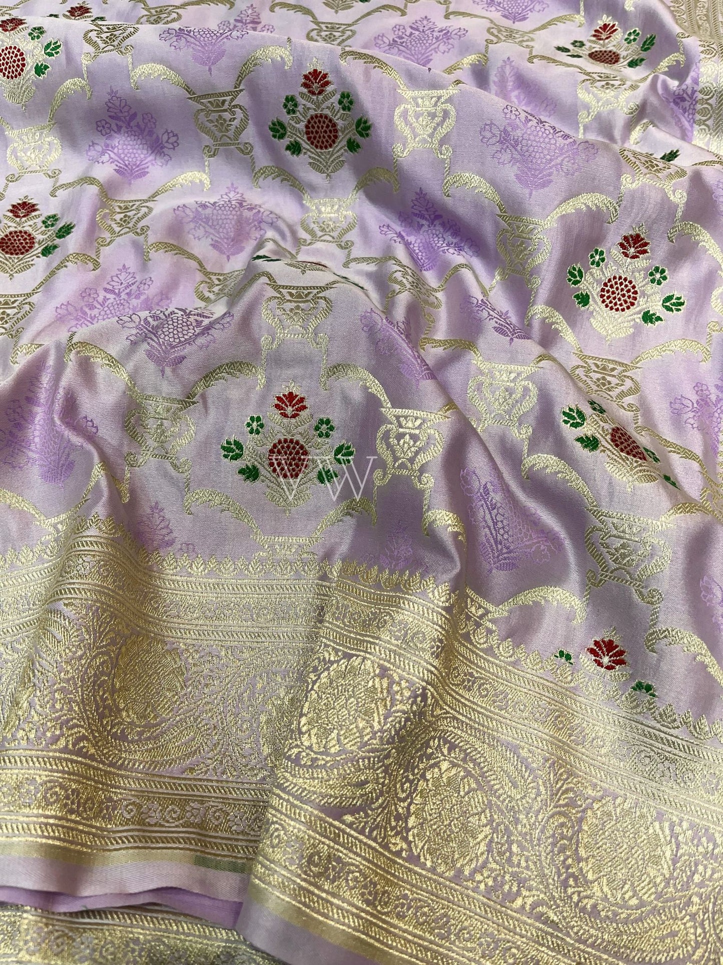 Lavender Tanchui Mashru Silk Banarasi Saree - Meenakari