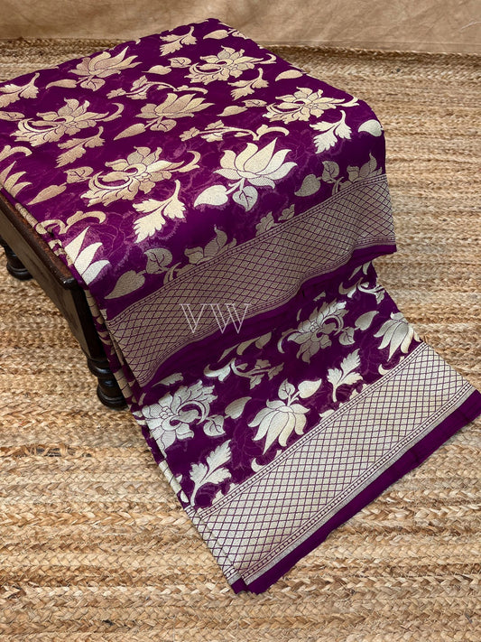 Deep Purple Georgette Silk Banarasi Saree - Water Zari