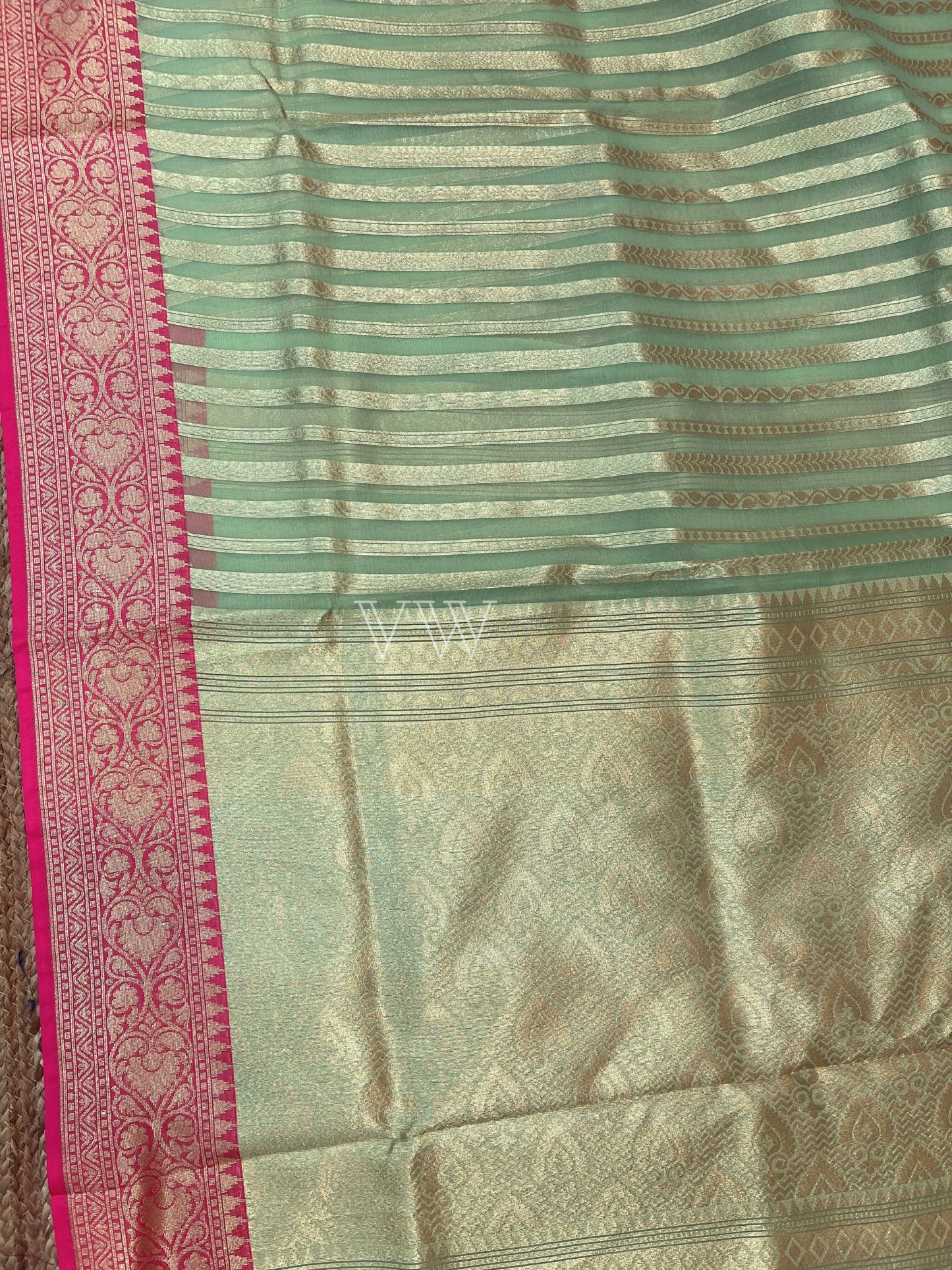 Dual Shade Kora Organza Silk Banarasi Saree - Stripes