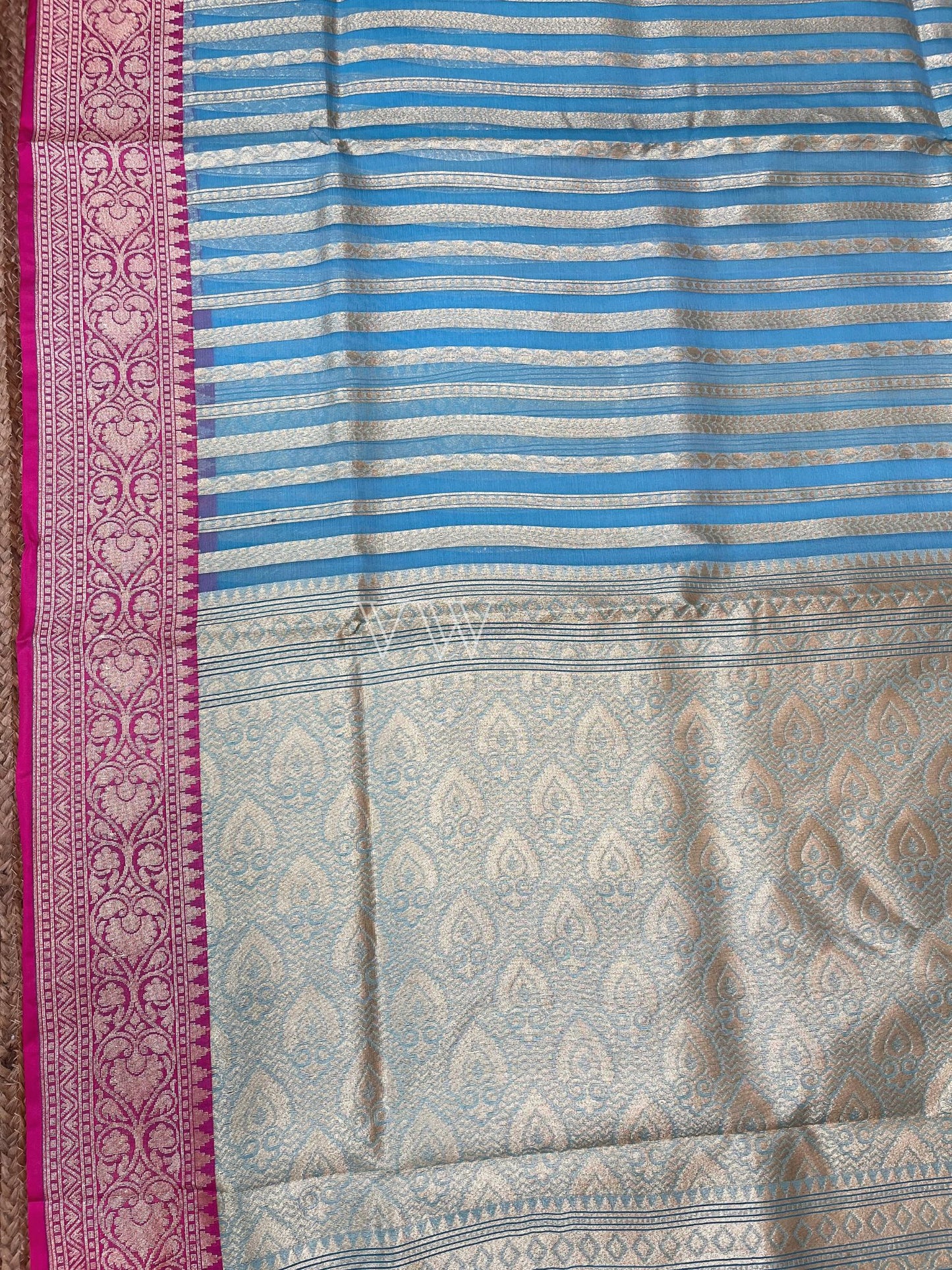 Dual Shade Kora Organza Silk Banarasi Saree - Stripes