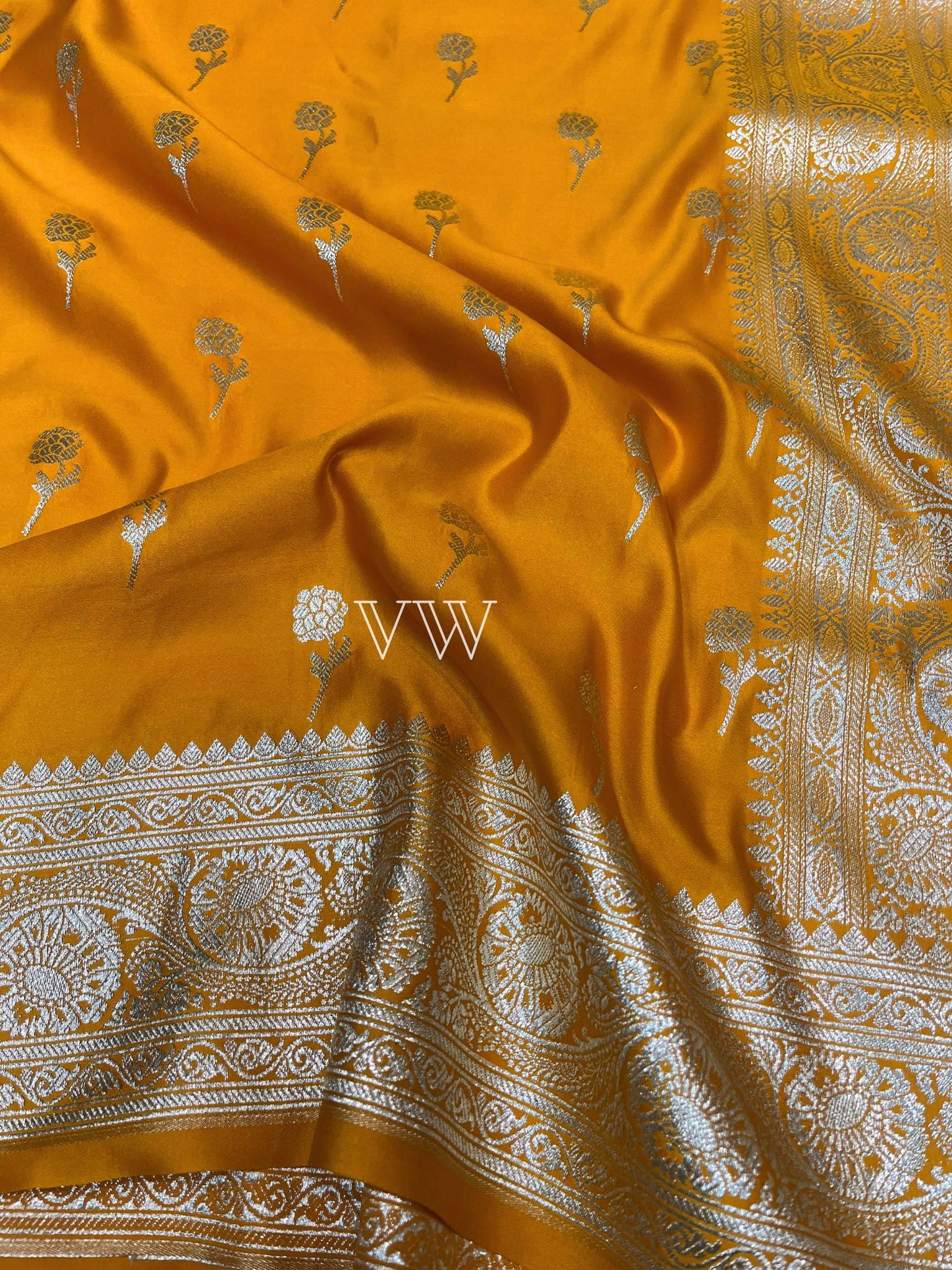 Mustard Mashru Satin Silk Banarasi Saree - Motifs