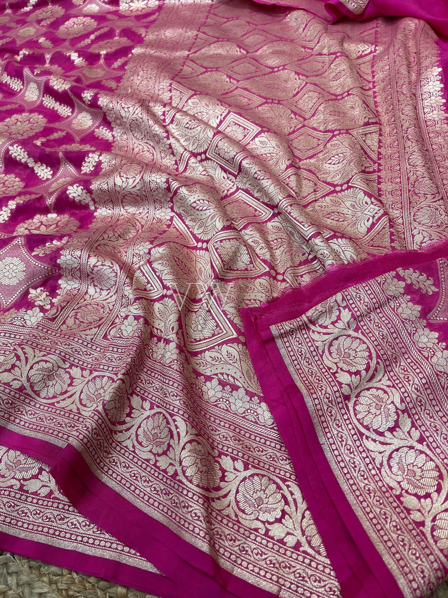 Pink Georgette Silk Banarasi Saree - Water Zari