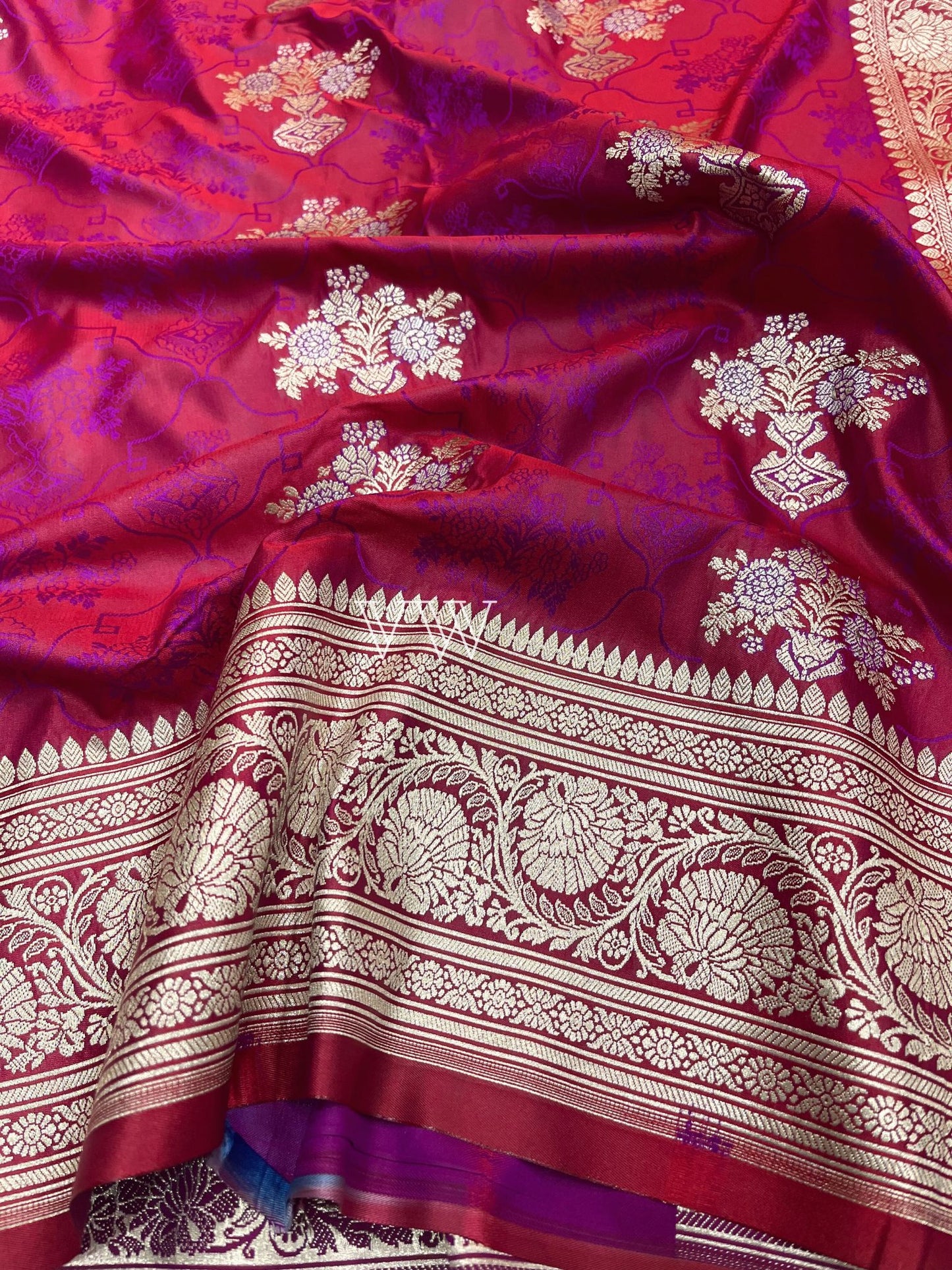 Magenta Pink Tanchui Mashru Silk Banarasi Saree - Meenakari