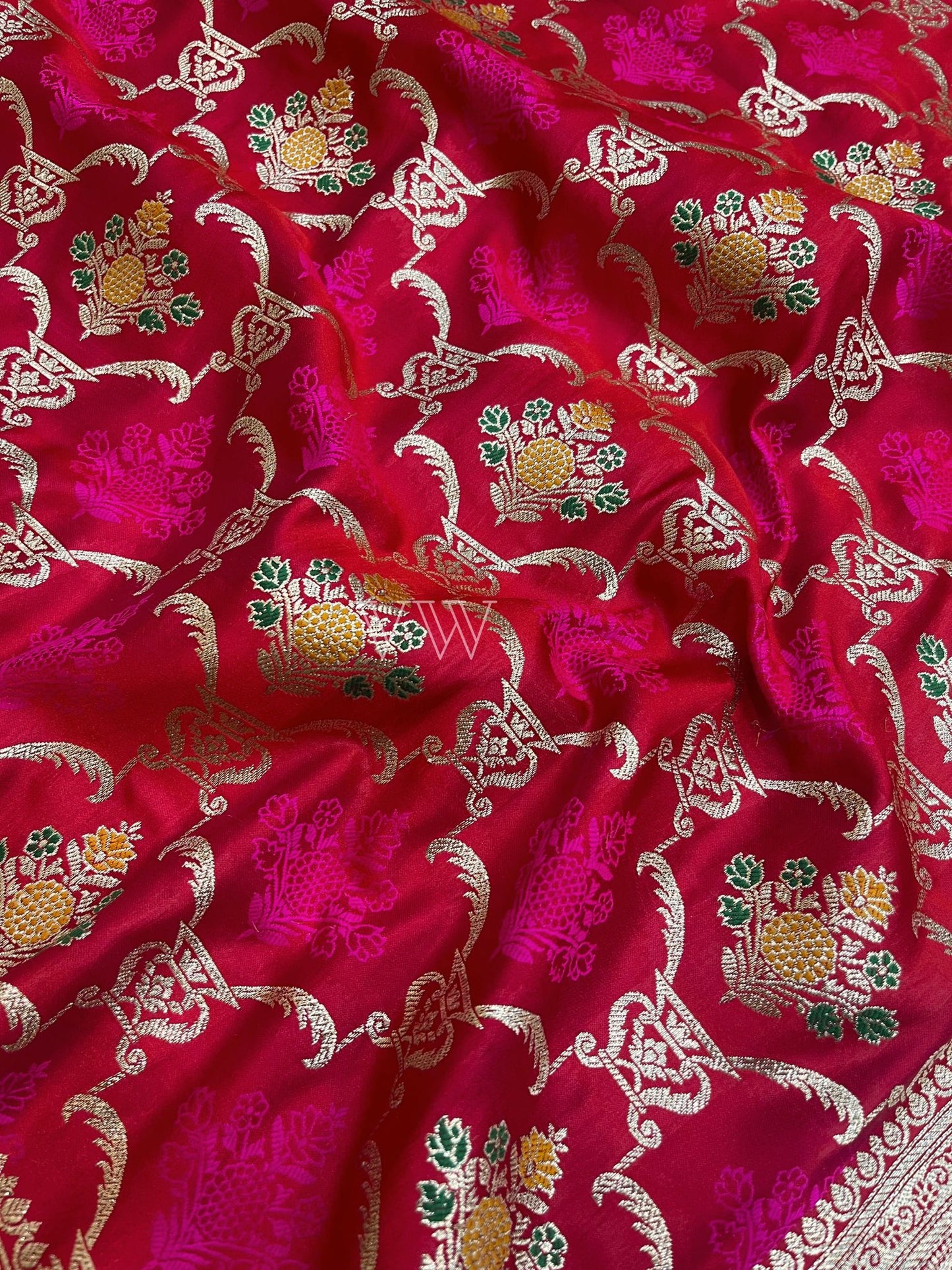 Hot Pink Tanchui Mashru Silk Banarasi Saree - Meenakari