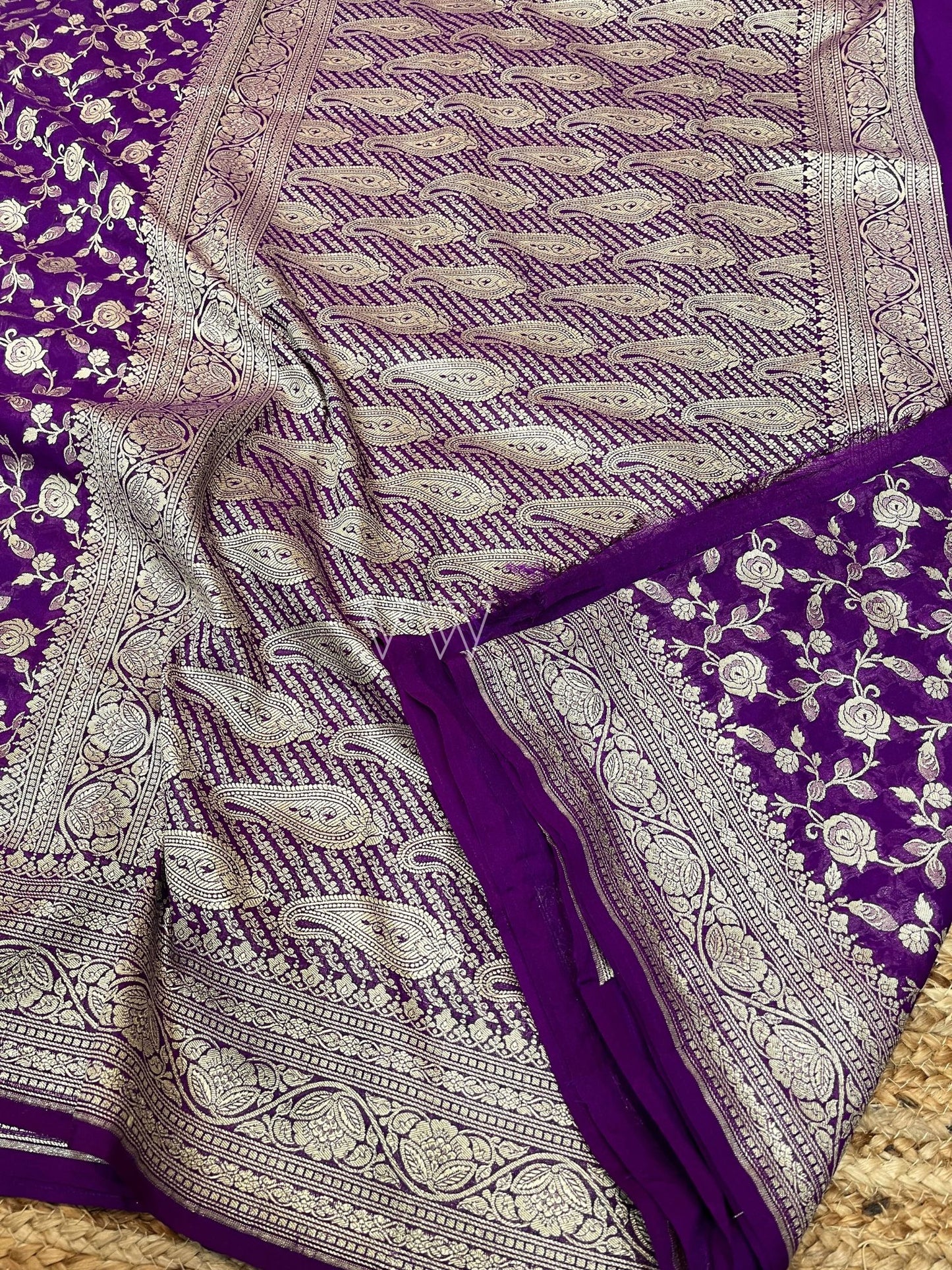 Violet Georgette Silk Banarasi Saree - Water Zari