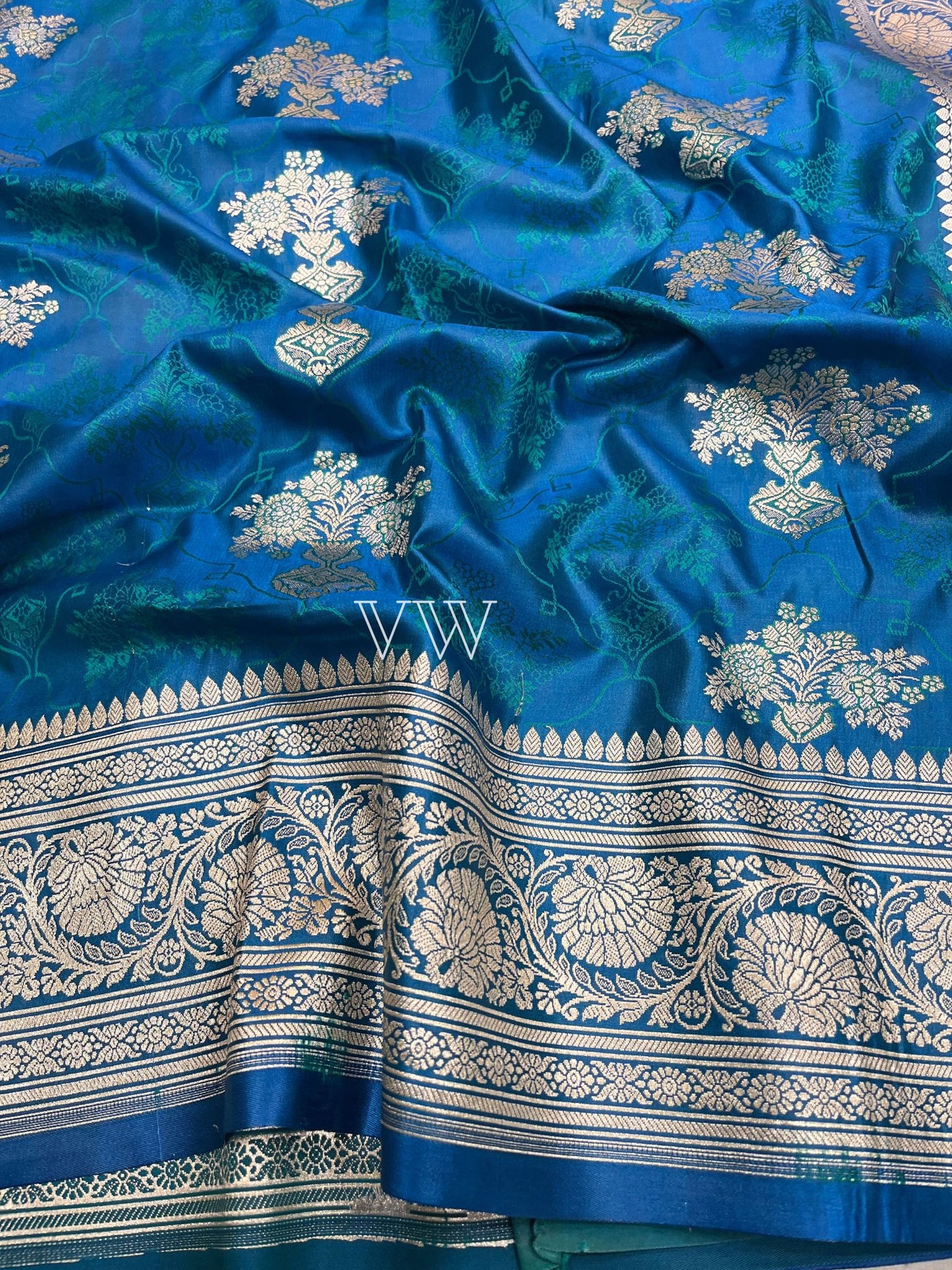 Ocean Blue Tanchui Mashru Silk Banarasi Saree - Meenakari