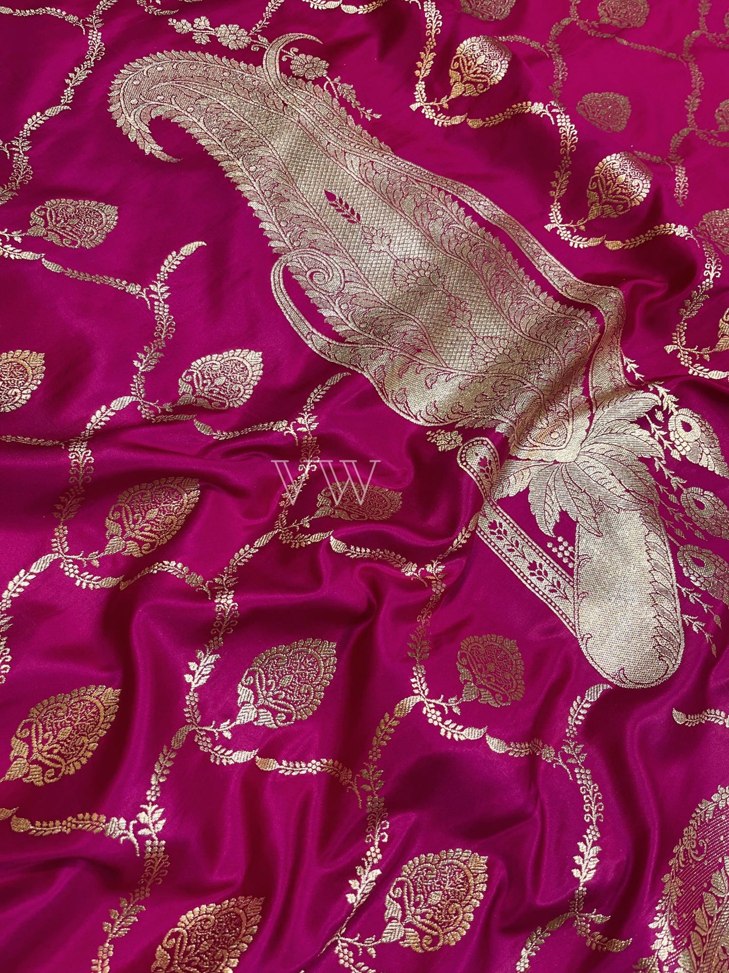 Rani Pink Mashru Satin Silk Banarasi Saree - Jaal work