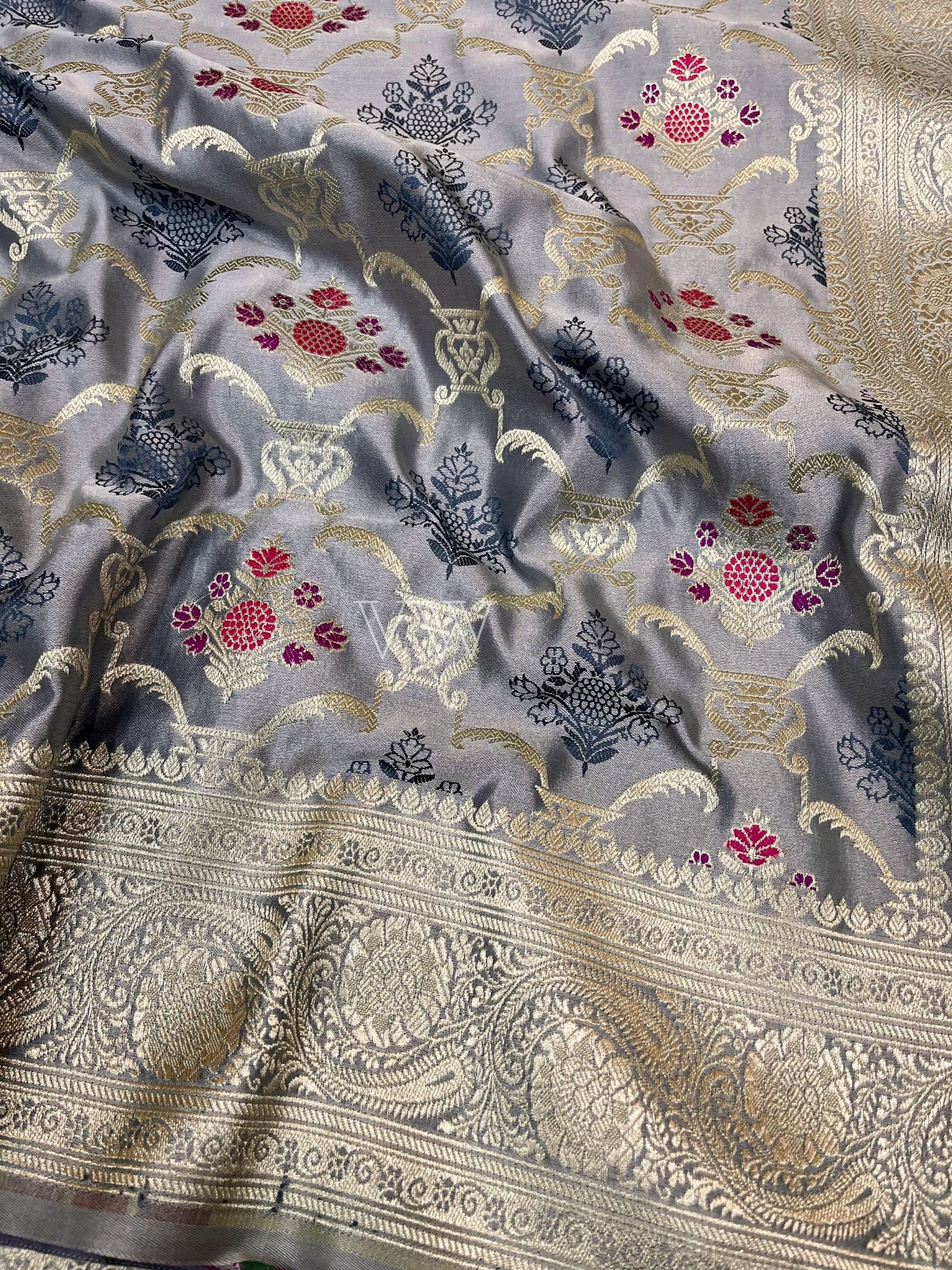 Grey Tanchui Mashru Silk Banarasi Saree - Meenakari