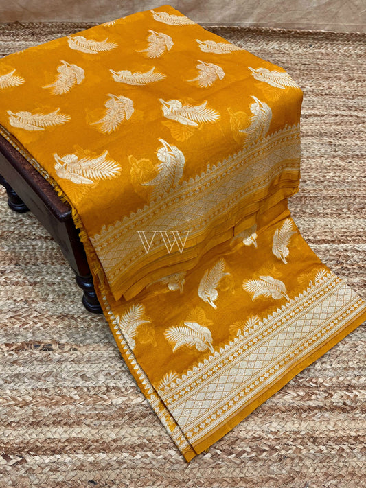 Mustard Yellow Georgette Silk Banarasi Saree - Water Zari