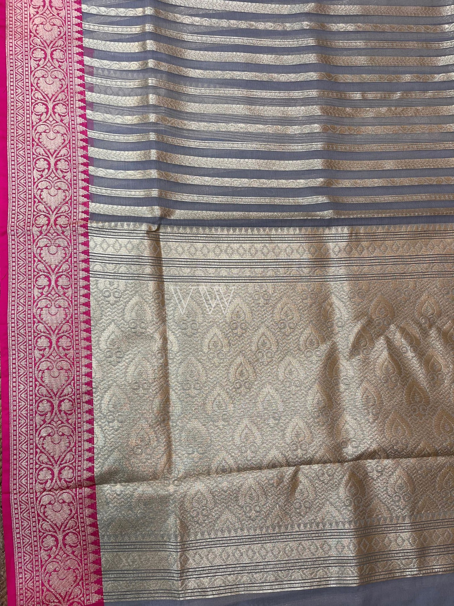 Dual Shade Kora Organza Silk Banarasi Saree - Stripes