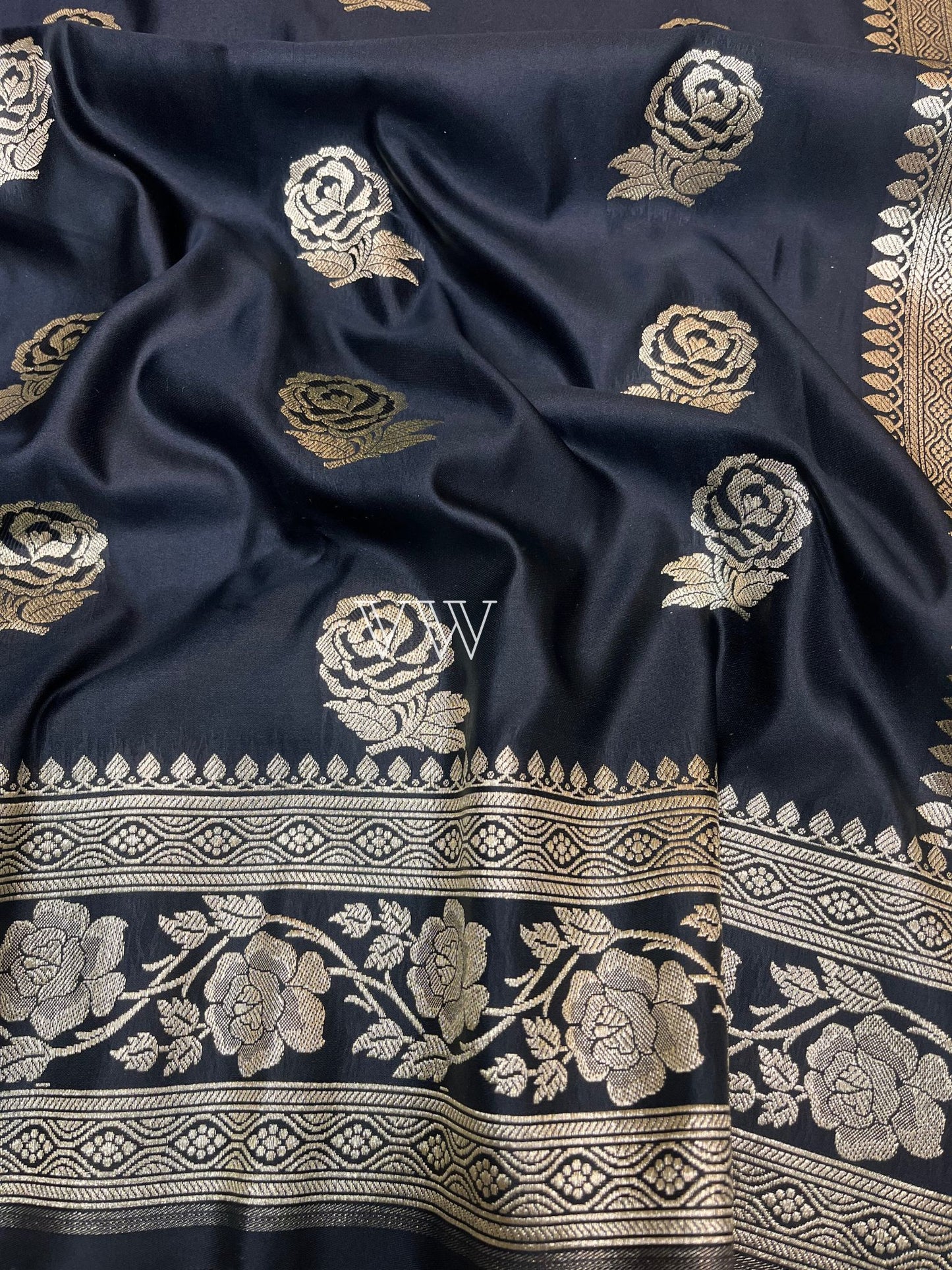 Black Mashru Satin Silk Banarasi Saree - Motifs