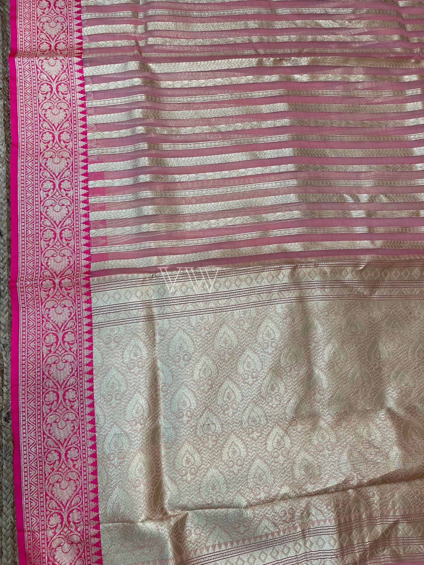 Dual Shade Kora Organza Silk Banarasi Saree - Stripes