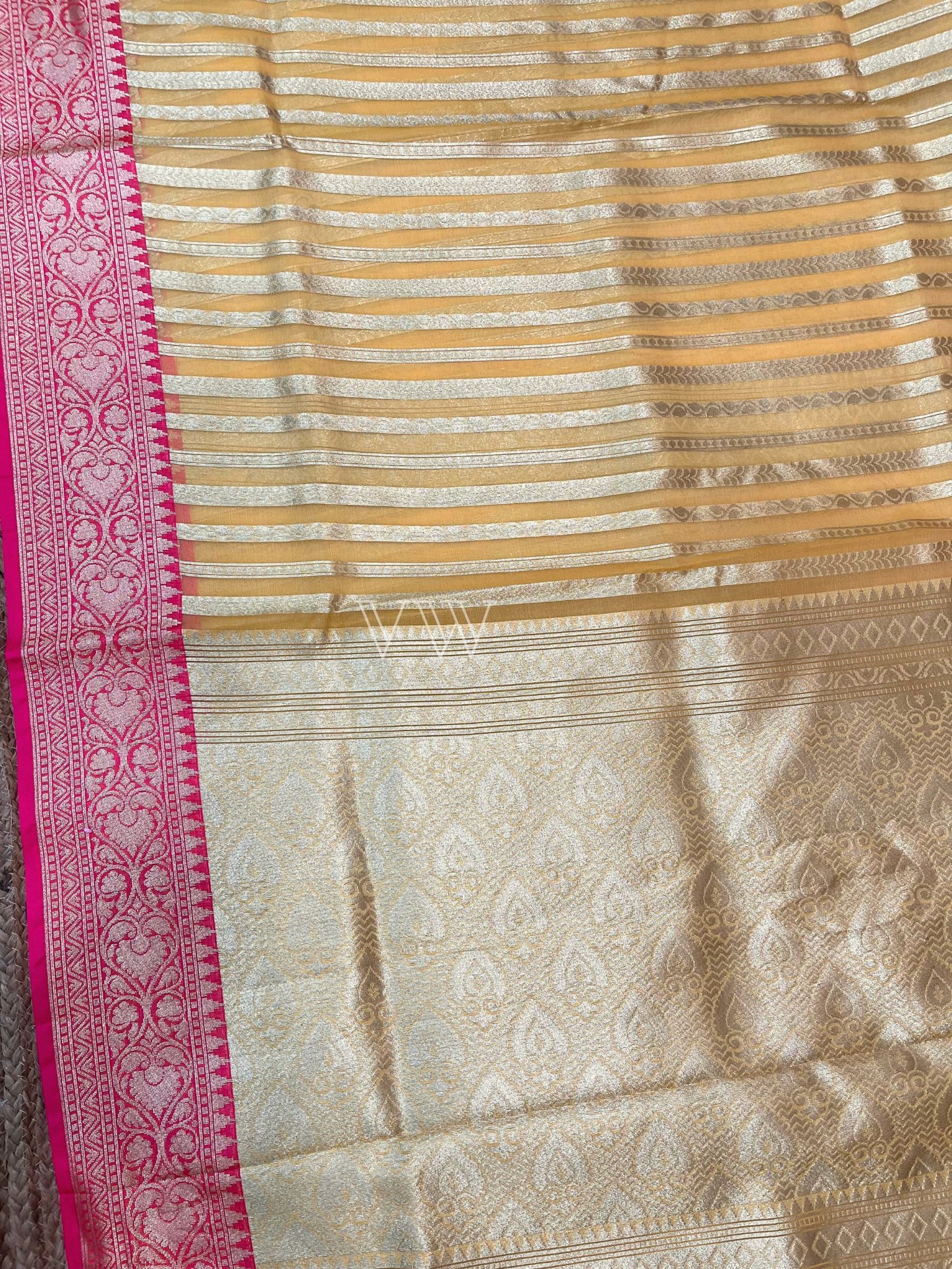 Dual Shade Kora Organza Silk Banarasi Saree - Stripes