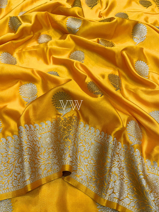 Yellow Mashru Satin Silk Banarasi Saree - Motifs