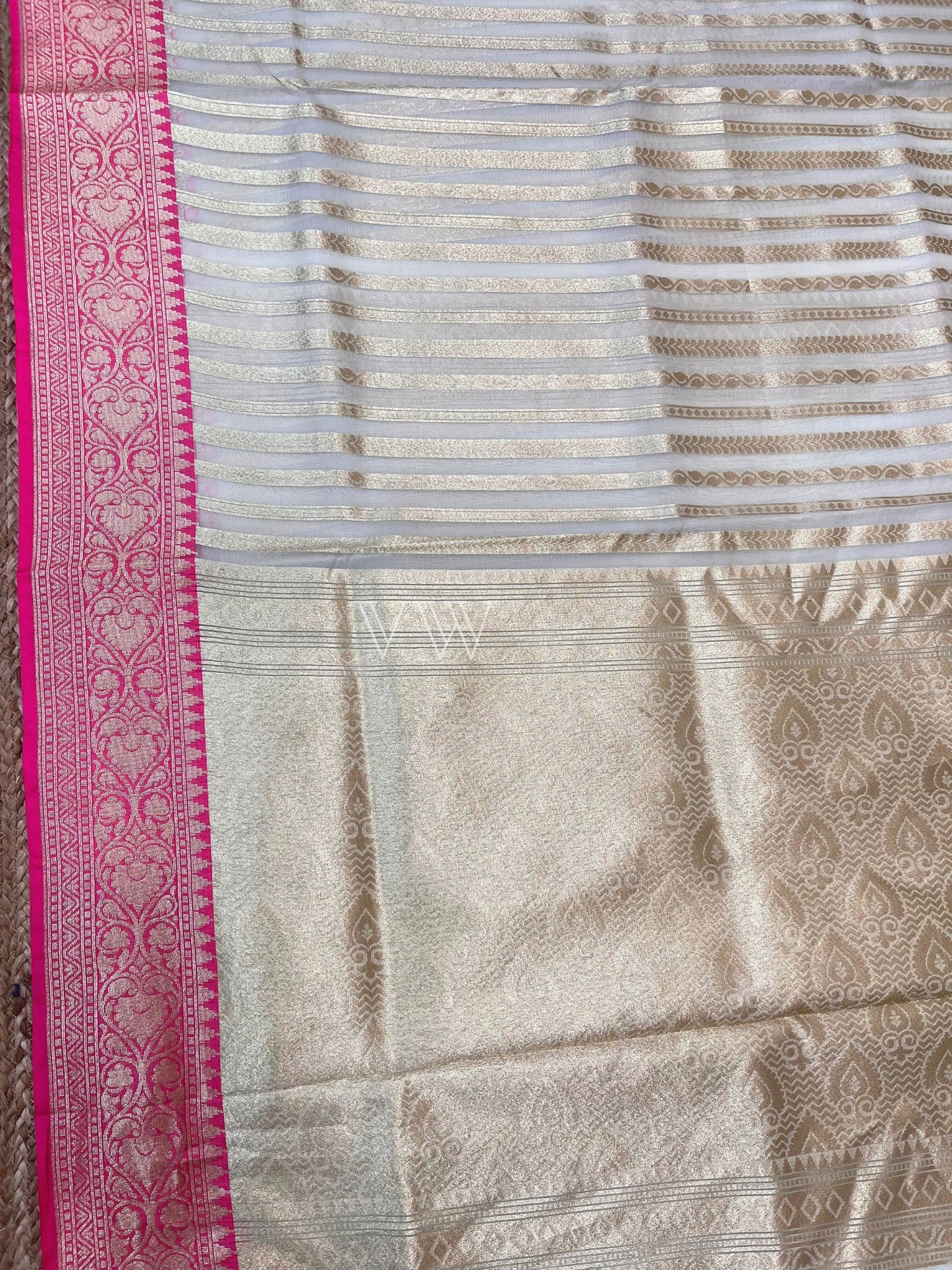 Dual Shade Kora Organza Silk Banarasi Saree - Stripes