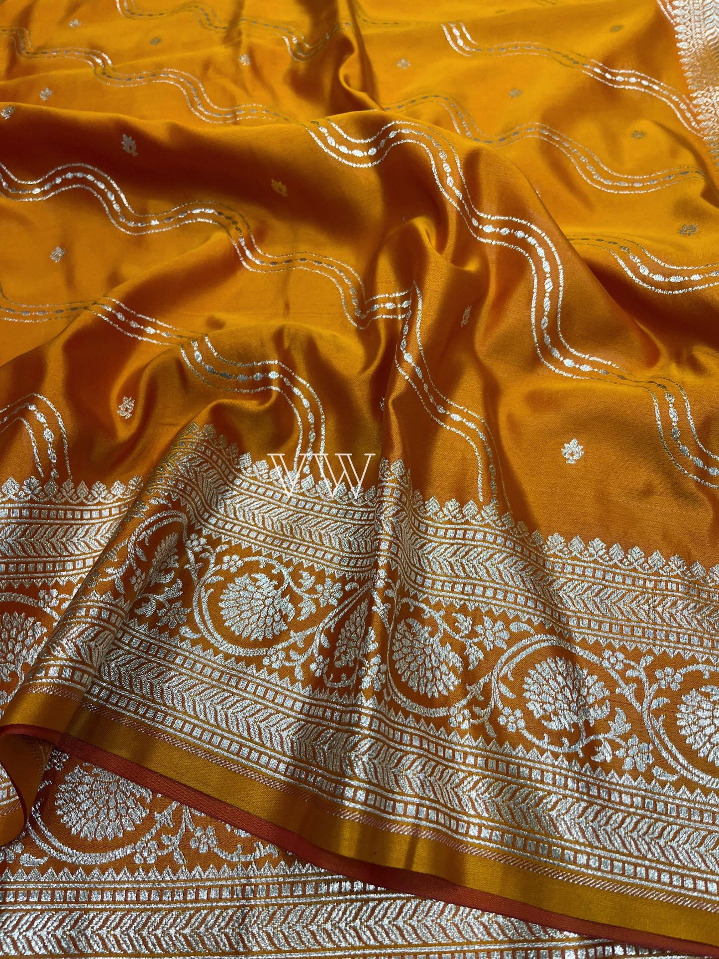 Mustard Yellow Mashru Satin Silk Banarasi Saree - Jaal work