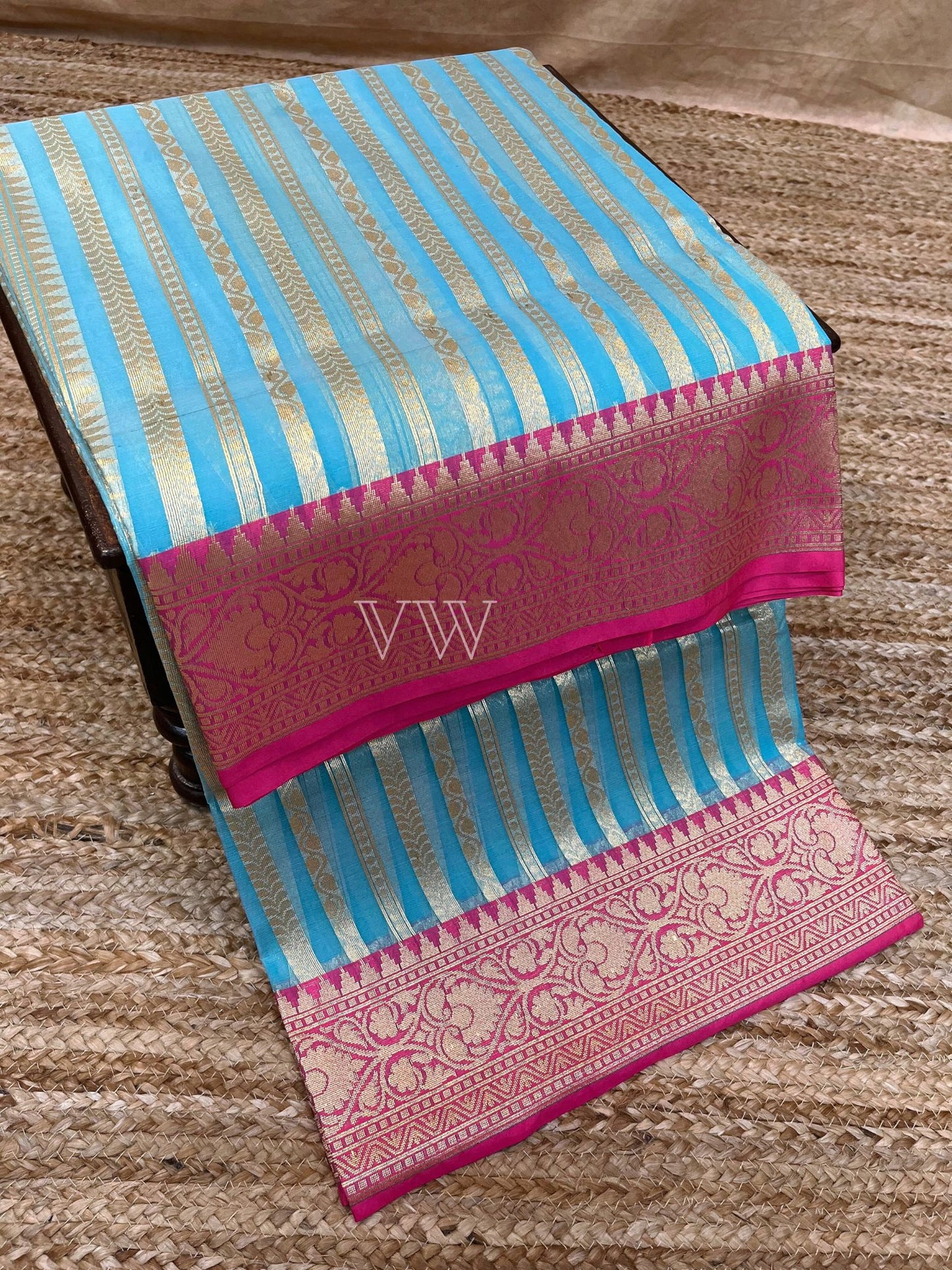 Dual Shade Kora Organza Silk Banarasi Saree - Stripes