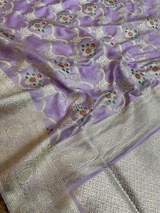 Lavender Tanchui Mashru Silk Banarasi Saree - Meenakari