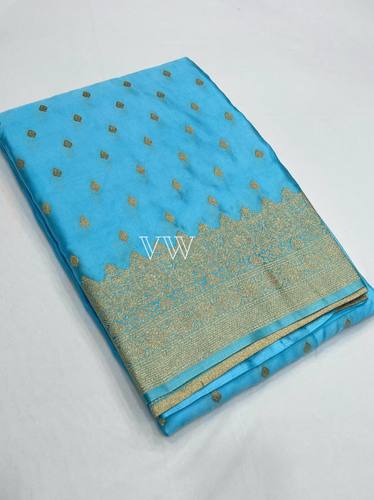 Sky Blue Mashru Satin Silk Banarasi Saree - Motifs