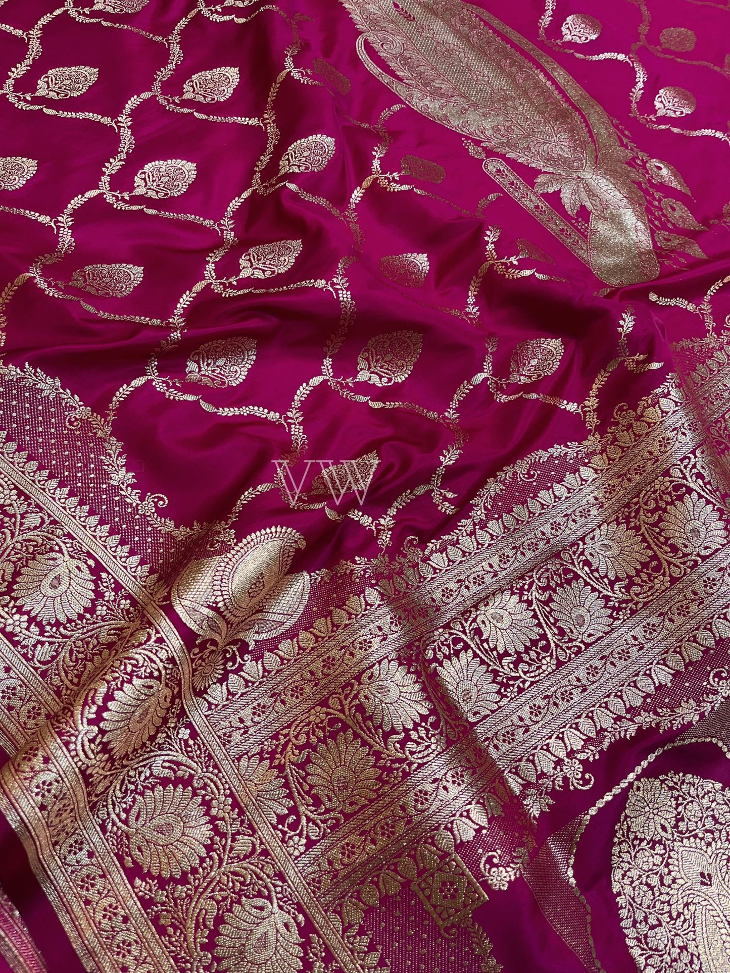 Rani Pink Mashru Satin Silk Banarasi Saree - Jaal work