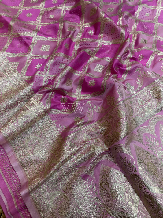 Dual shade Mashru Satin Silk Banarasi Saree - Jaal work