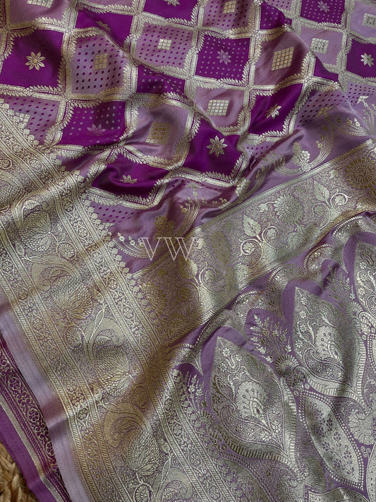 Dual shade Mashru Satin Silk Banarasi Saree - Jaal work