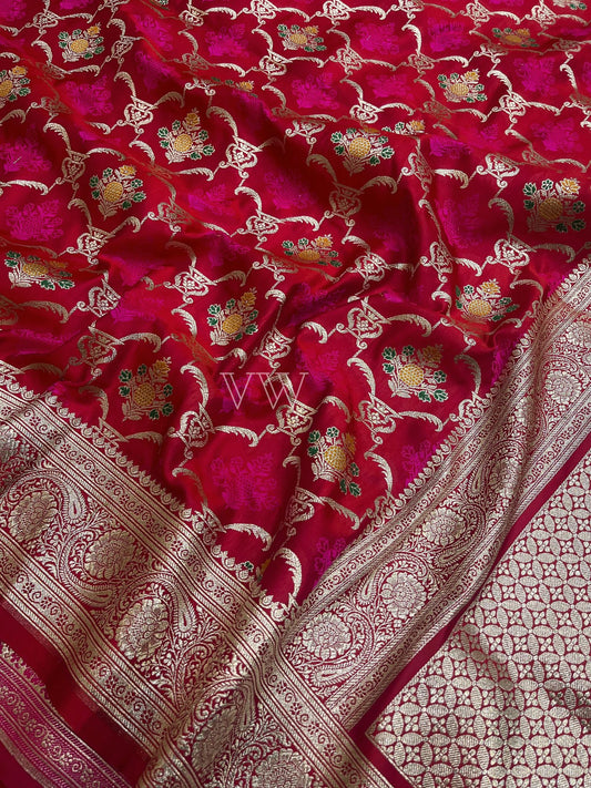 Hot Pink Tanchui Mashru Silk Banarasi Saree - Meenakari