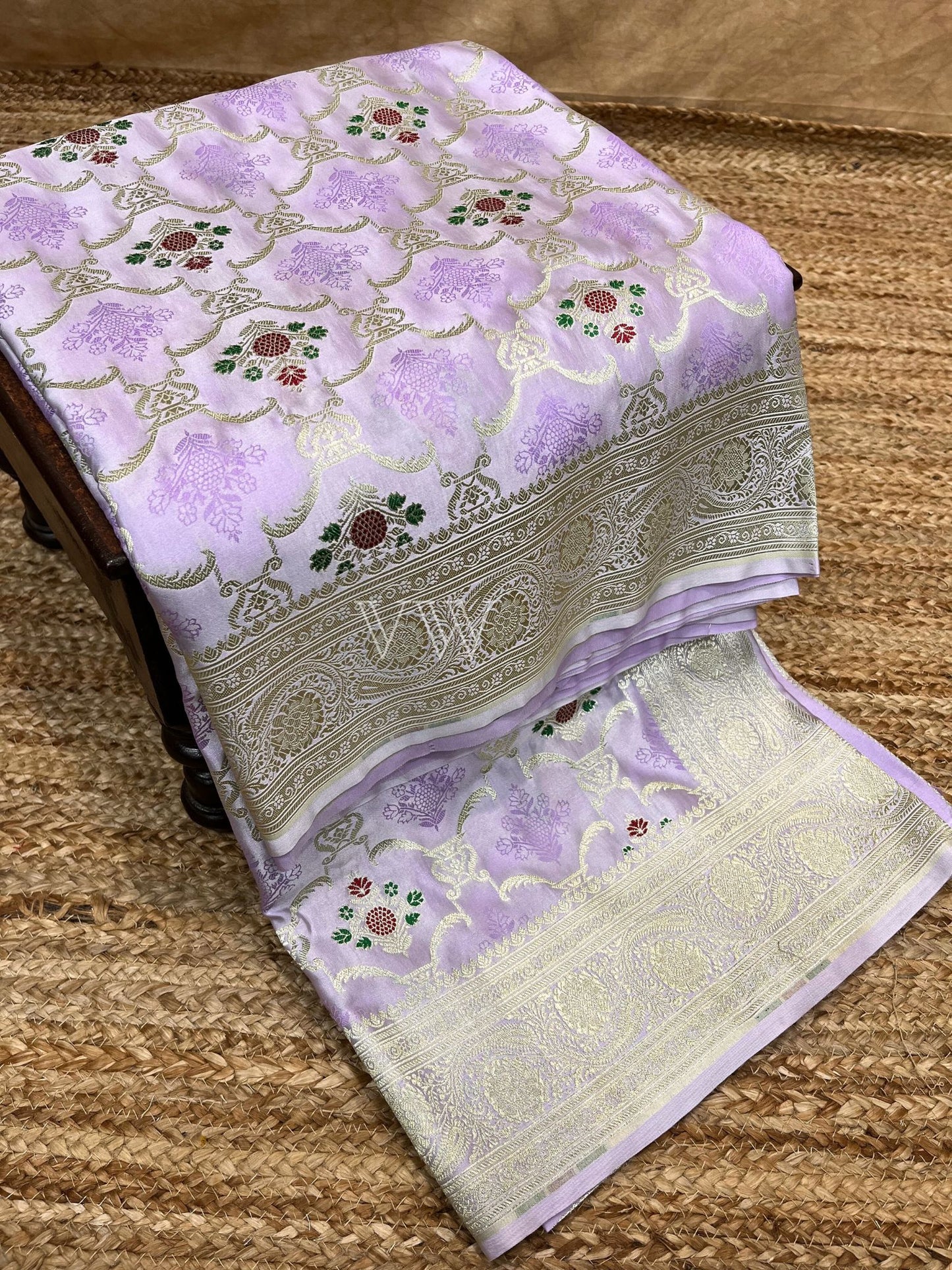 Lavender Tanchui Mashru Silk Banarasi Saree - Meenakari