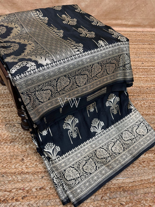 Black Tanchui Mashru Silk Banarasi Saree