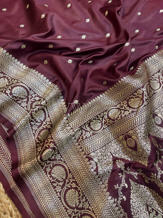 Wine Mashru Satin Silk Banarasi Saree - Motifs