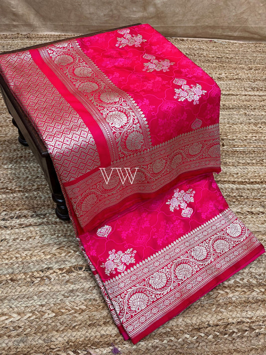 Hot Pink Tanchui Mashru Silk Banarasi Saree - Meenakari