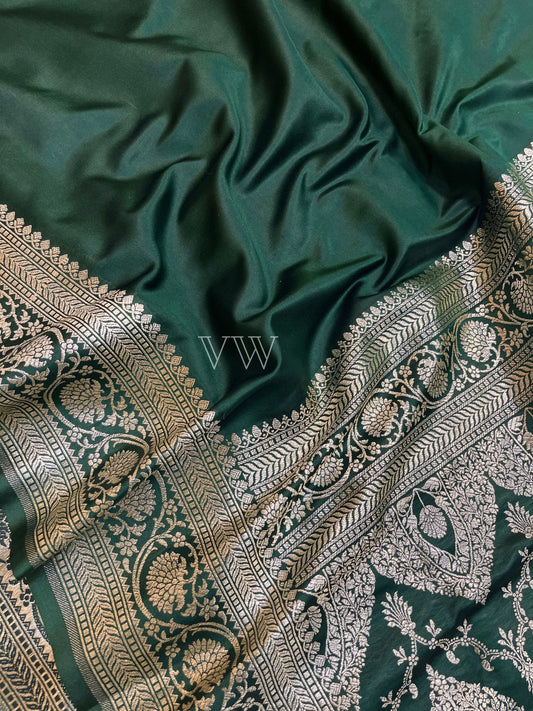 Bottle Green Mashru Satin Silk Banarasi Saree