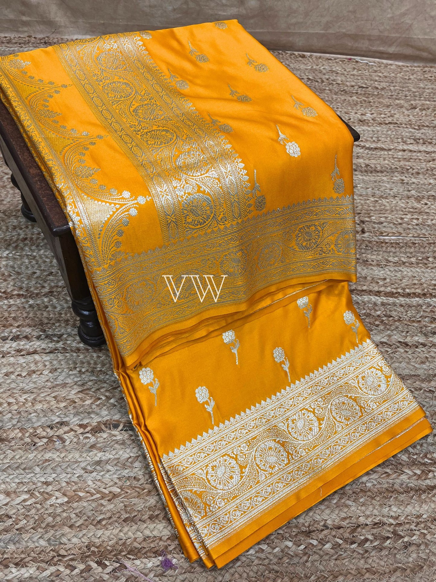 Mustard Mashru Satin Silk Banarasi Saree - Motifs