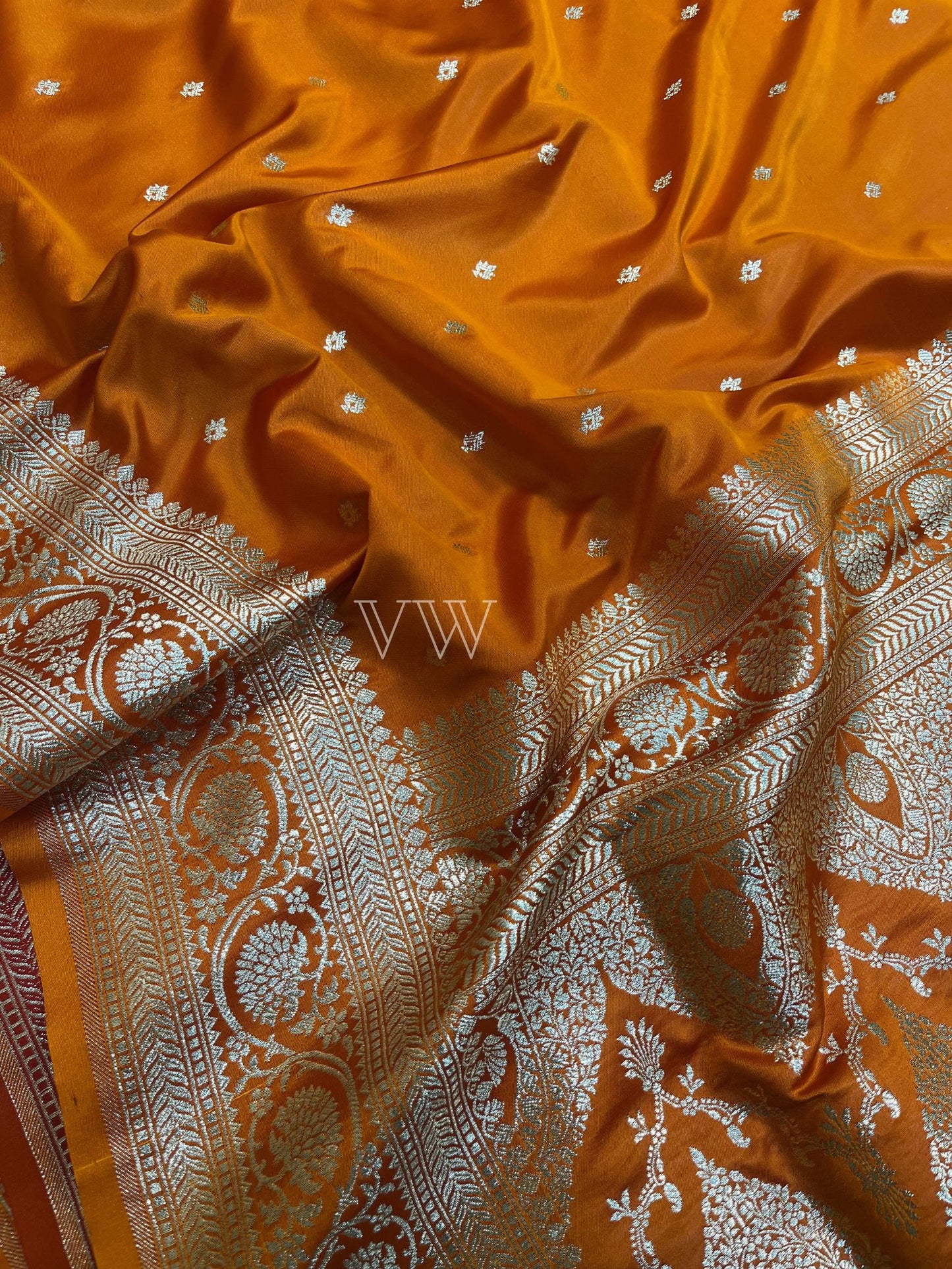 Orange Mashru Satin Silk Banarasi Saree - Motifs