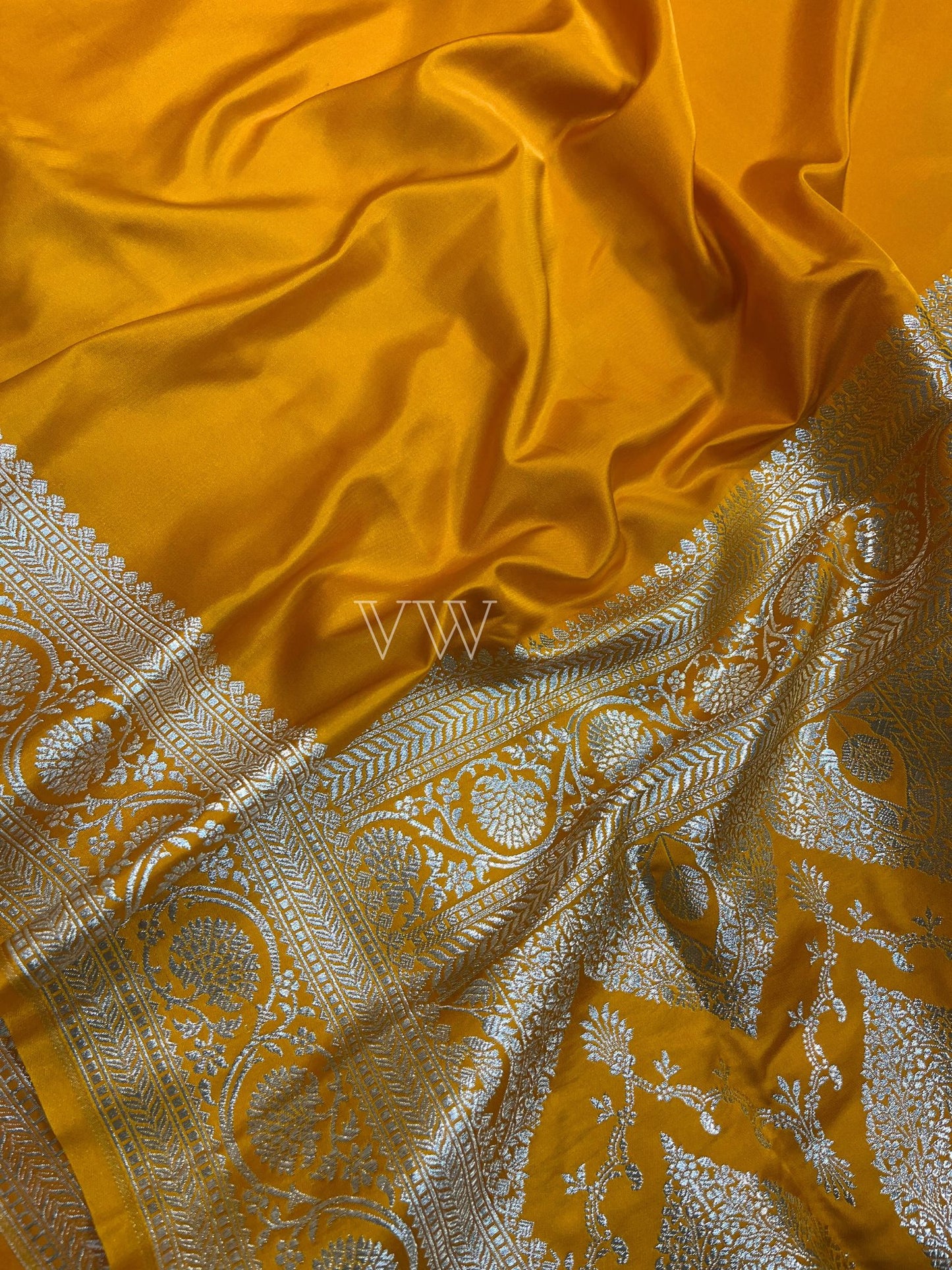 Yellow Mashru Satin Silk Banarasi Saree