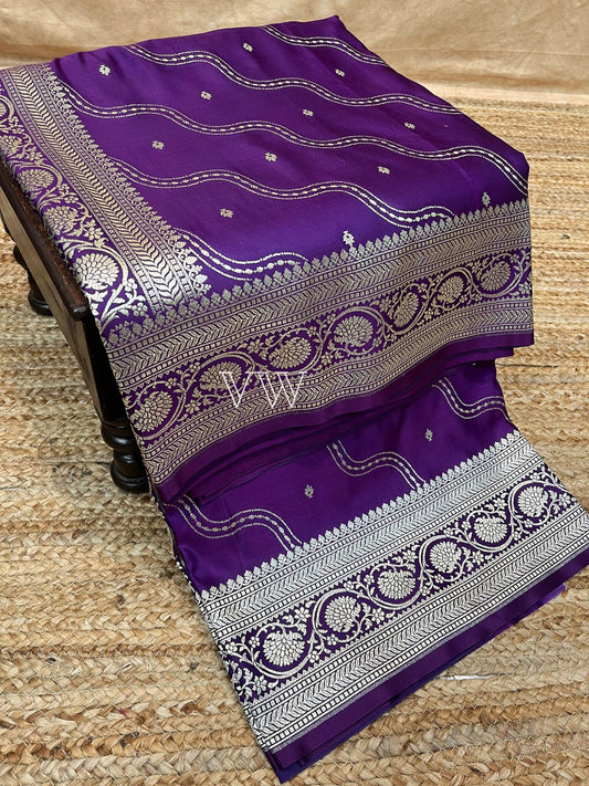 Purple Mashru Satin Silk Banarasi Saree - Jaal work