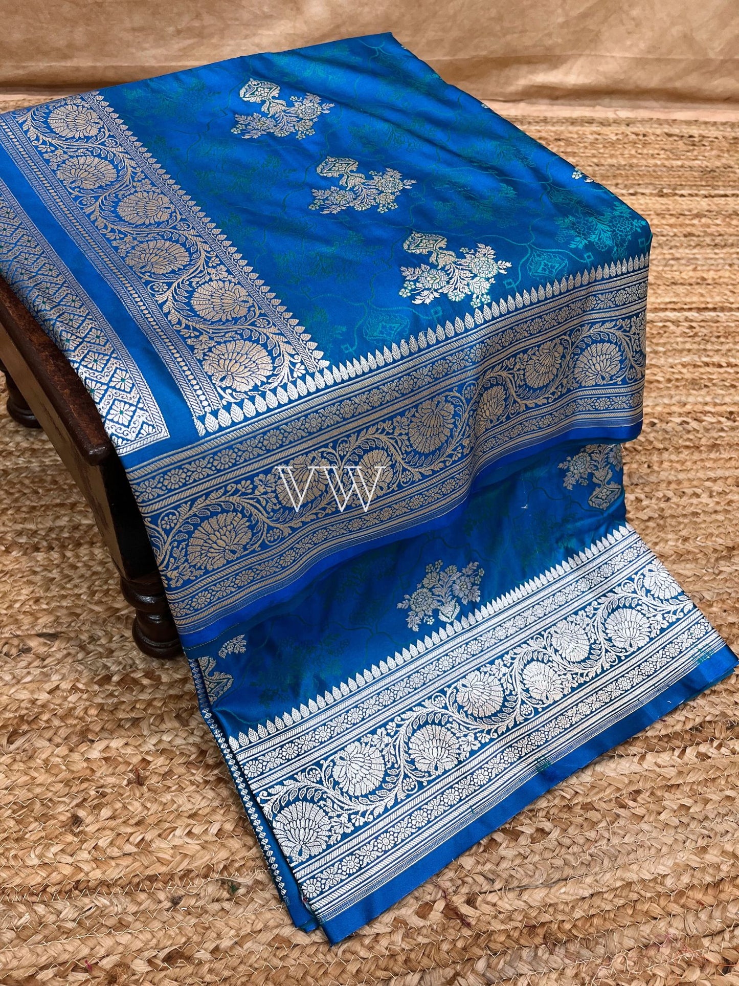 Ocean Blue Tanchui Mashru Silk Banarasi Saree - Meenakari