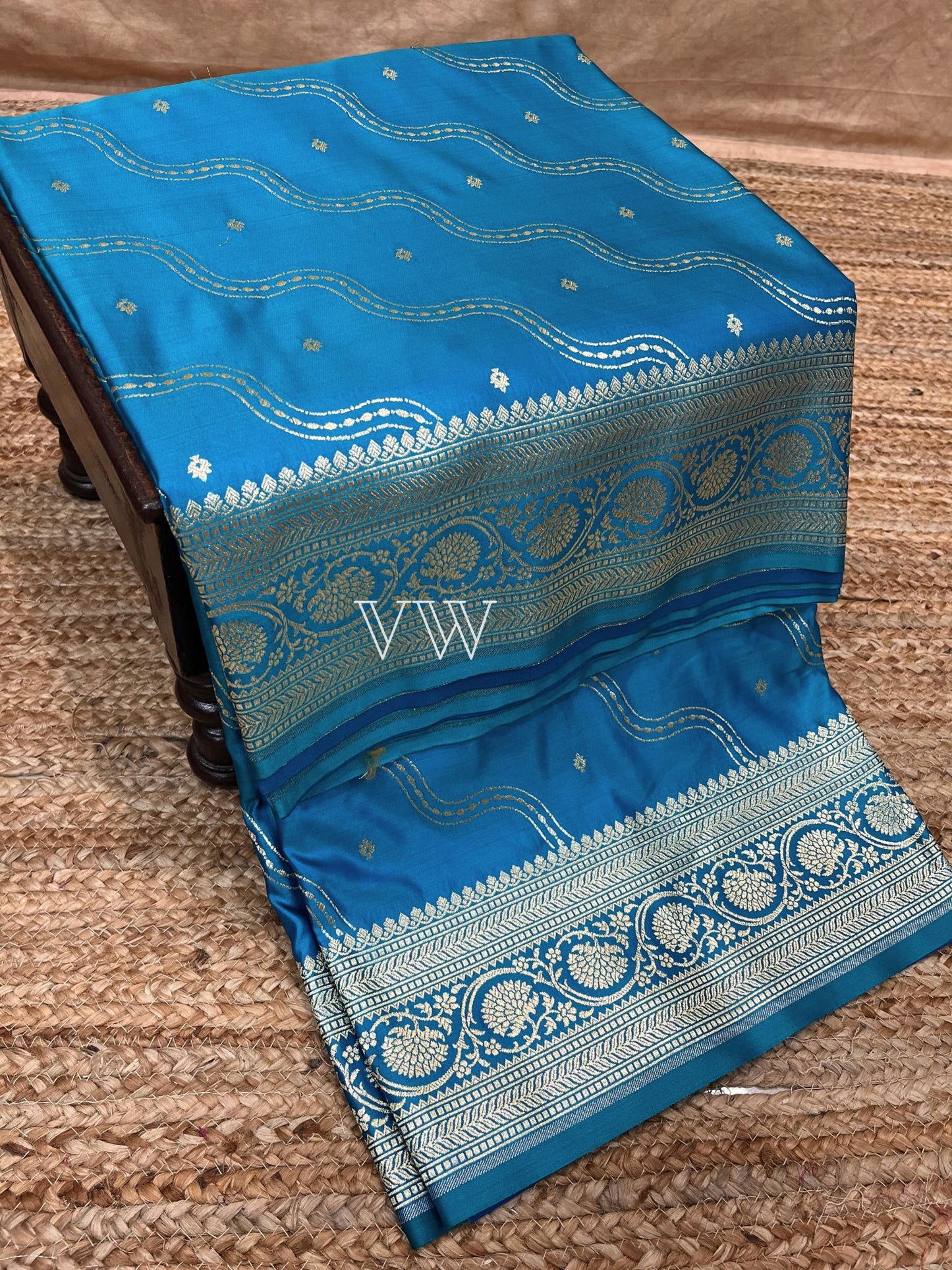 Denim Blue Mashru Satin Silk Banarasi Saree - Jaal work