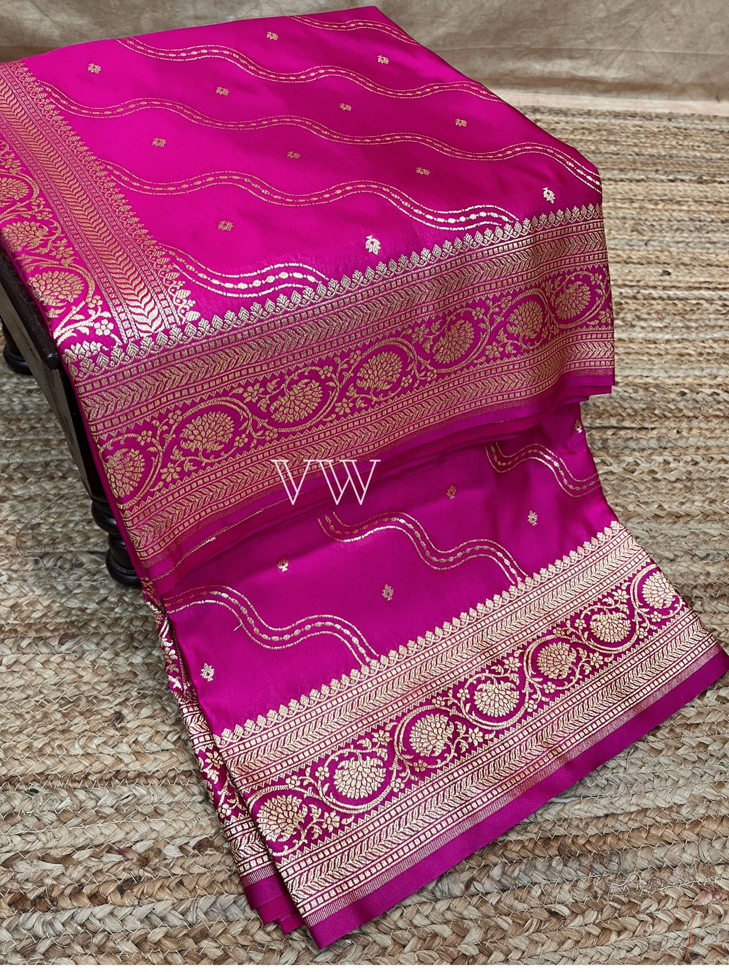 Rani Pink Mashru Satin Silk Banarasi Saree - Jaal work