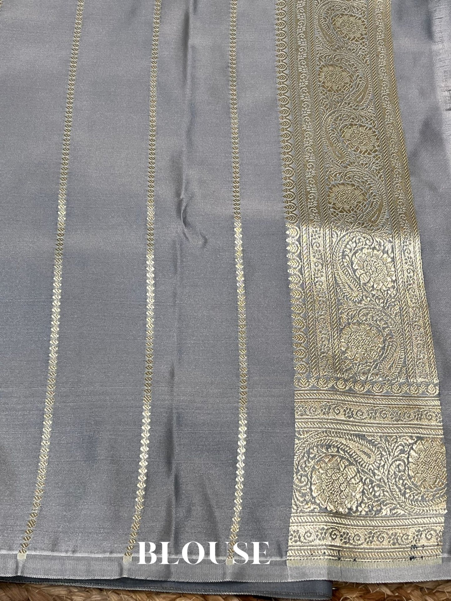 Grey Tanchui Mashru Silk Banarasi Saree - Meenakari