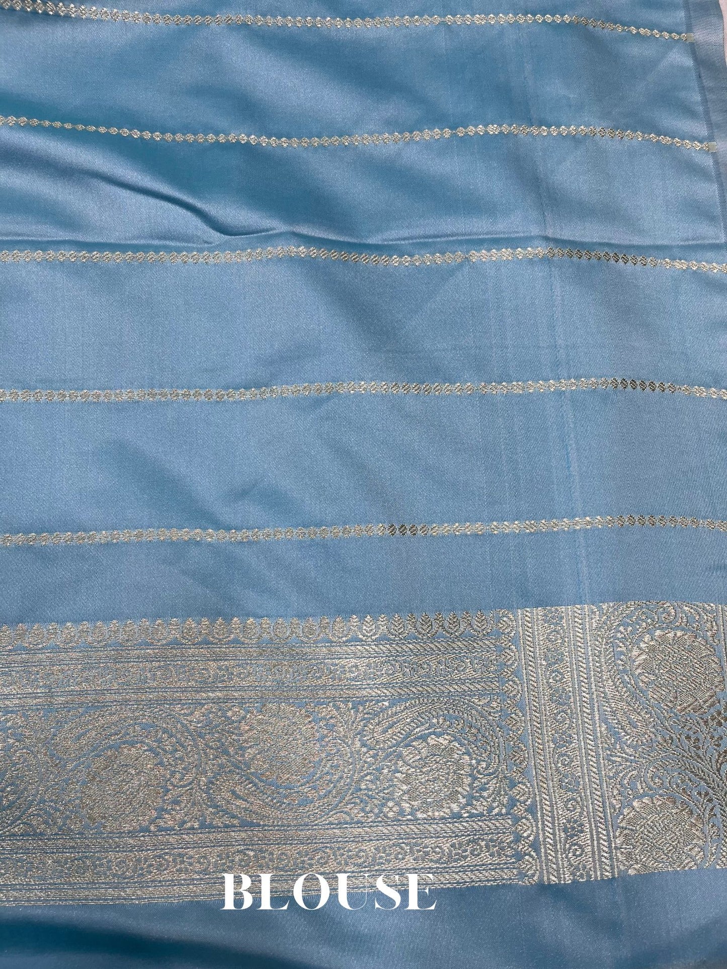 Sky Blue Tanchui Mashru Silk Banarasi Saree - Meenakari