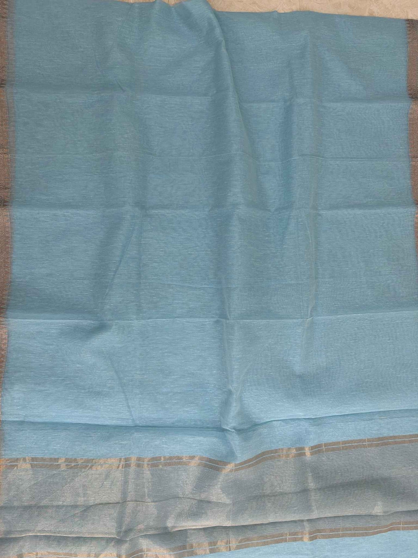 Linen Banarasi Saree - zari skirt border