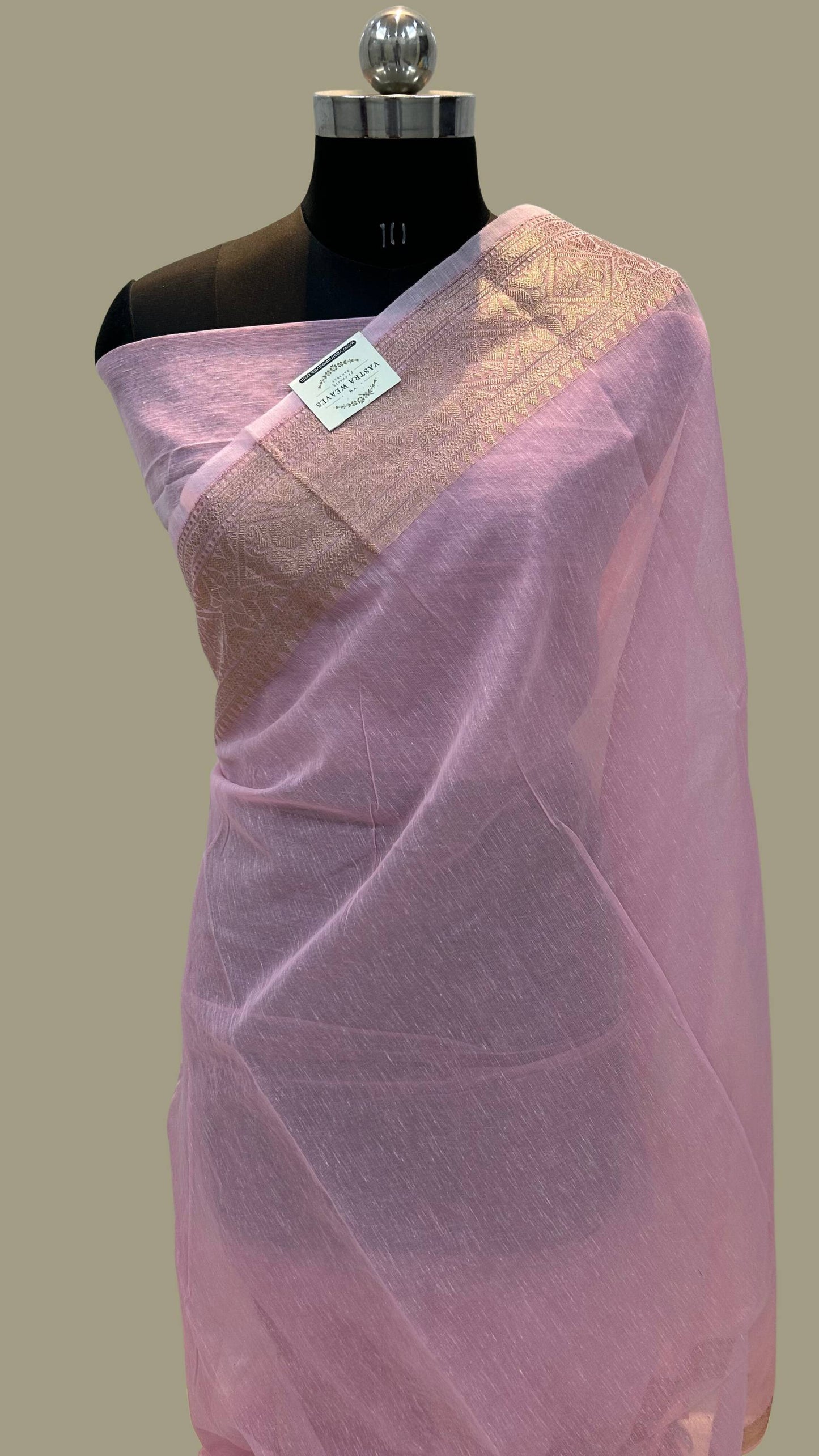 Linen Banarasi Saree - zari skirt border