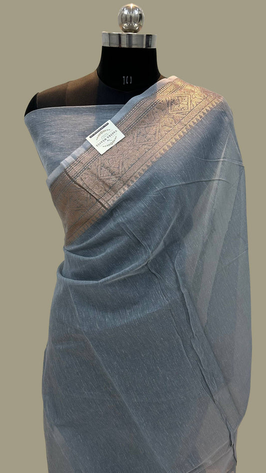 Linen Banarasi Saree - zari skirt border