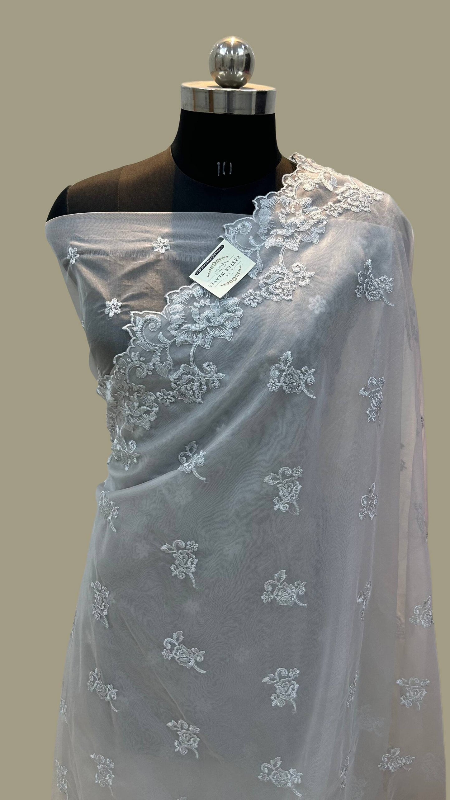 Organza Silk Banarasi Saree - with chikankari all over