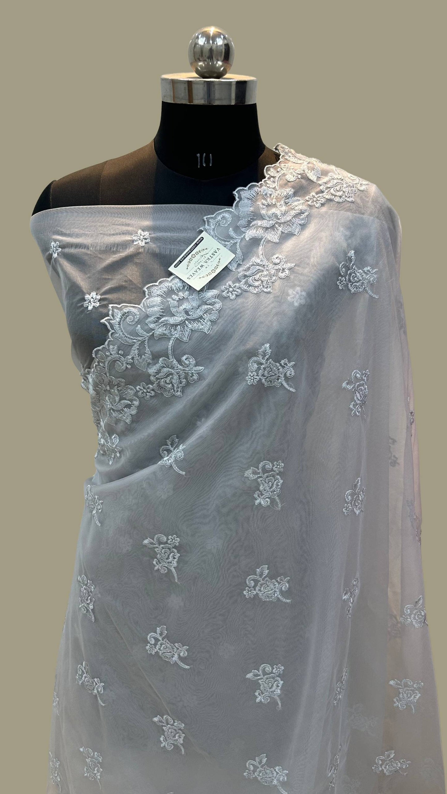 Organza Silk Banarasi Saree - with chikankari all over