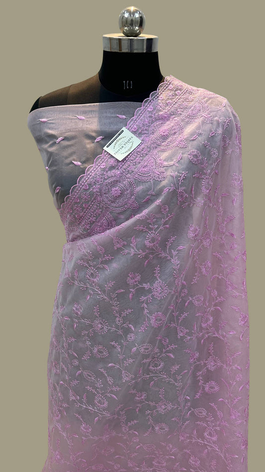 Organza Silk Banarasi Saree - with chikankari all over