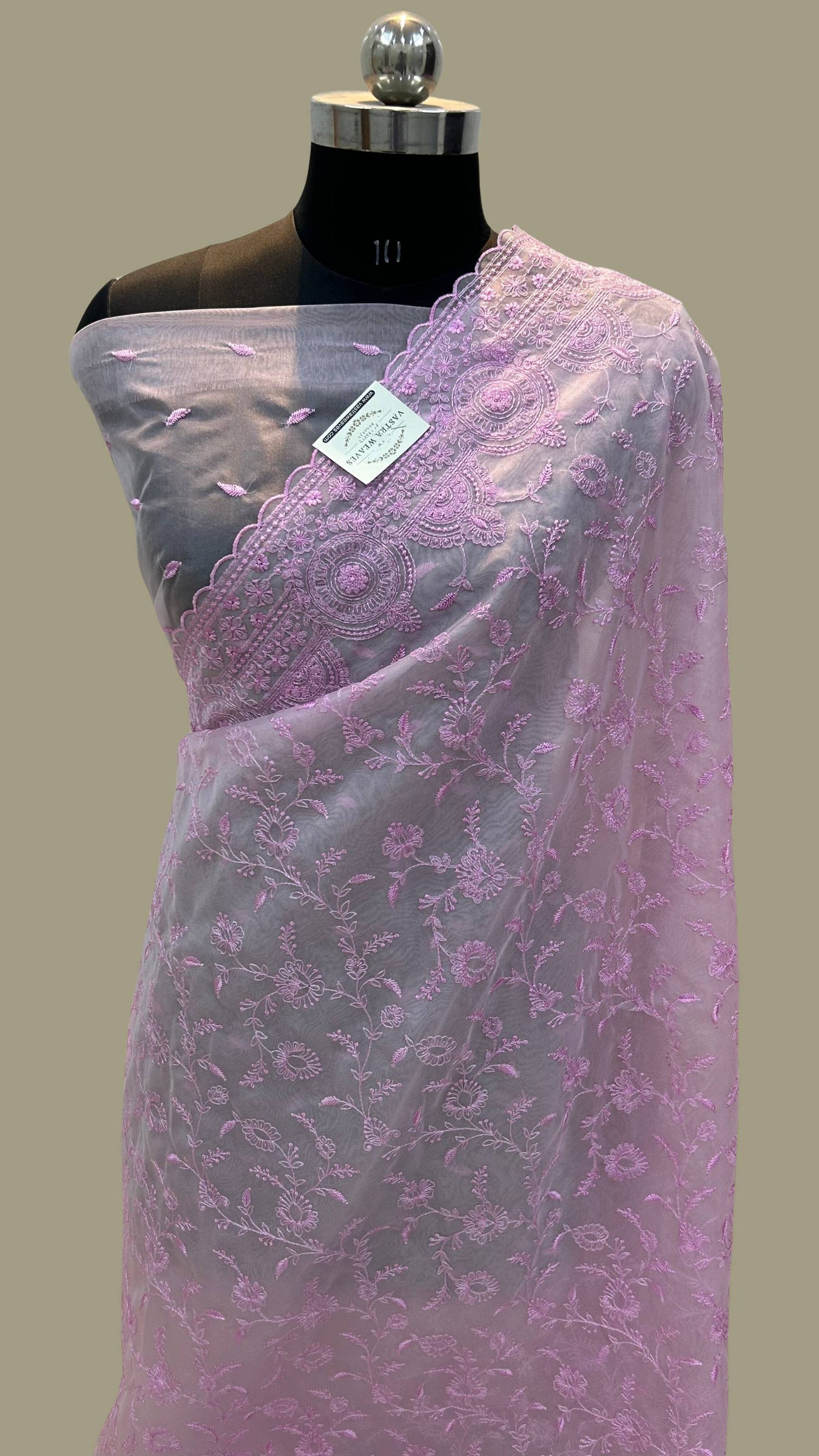 Organza Silk Banarasi Saree - with chikankari all over