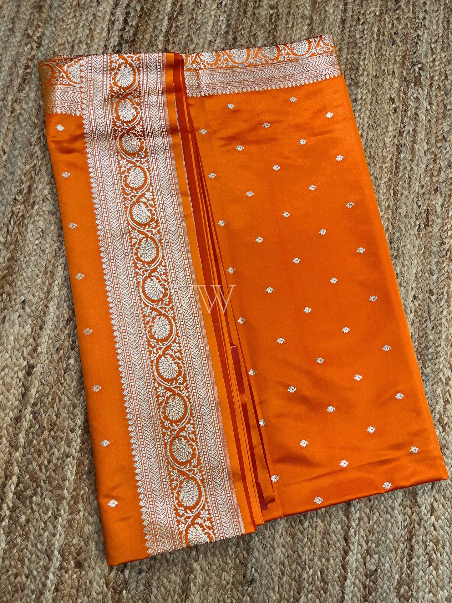 Orange Mashru Satin Silk Banarasi Saree - Motifs