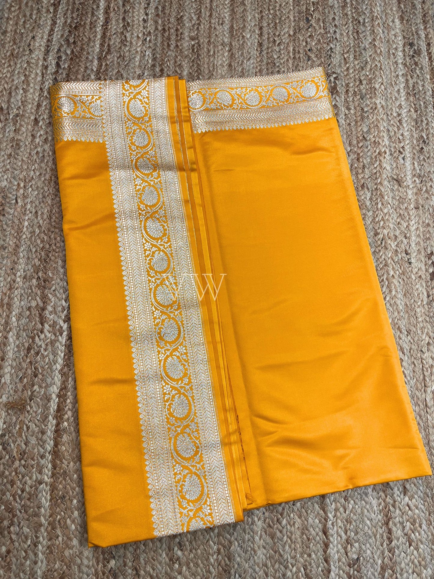 Yellow Mashru Satin Silk Banarasi Saree